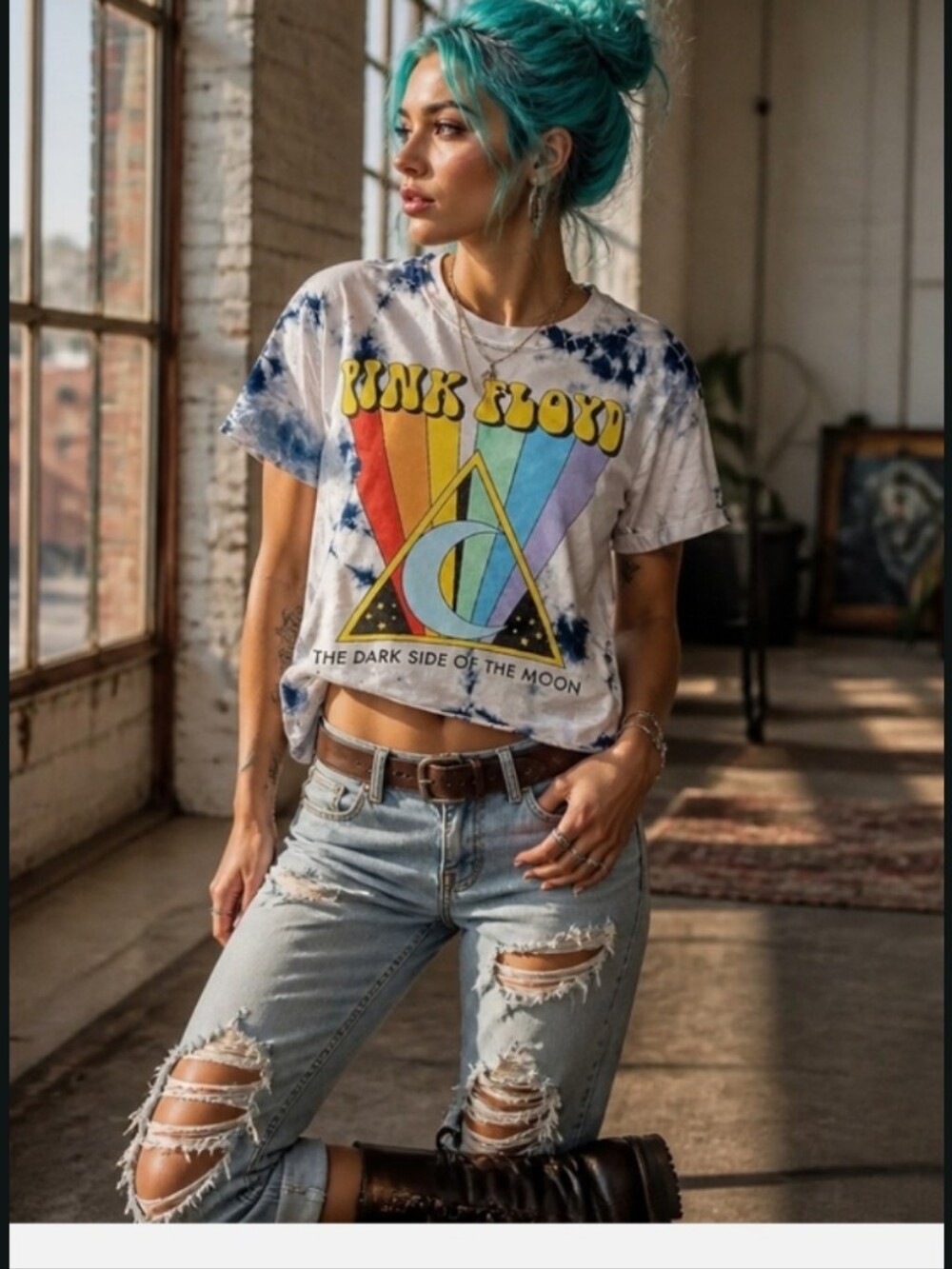 Pink Floyd Tie-Dye Rainbow Graphic Crop Top